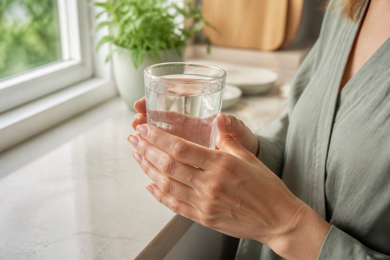 Mains tenant un verre d’eau